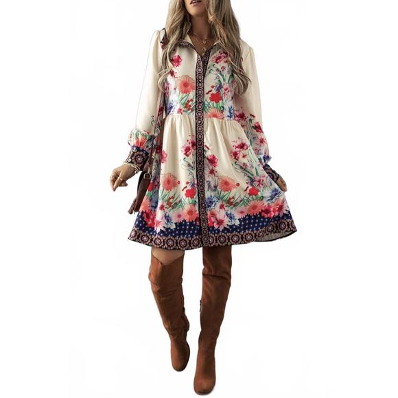 NEW DEAR LOVER apricot floral dress in white - Picture 1 of 1